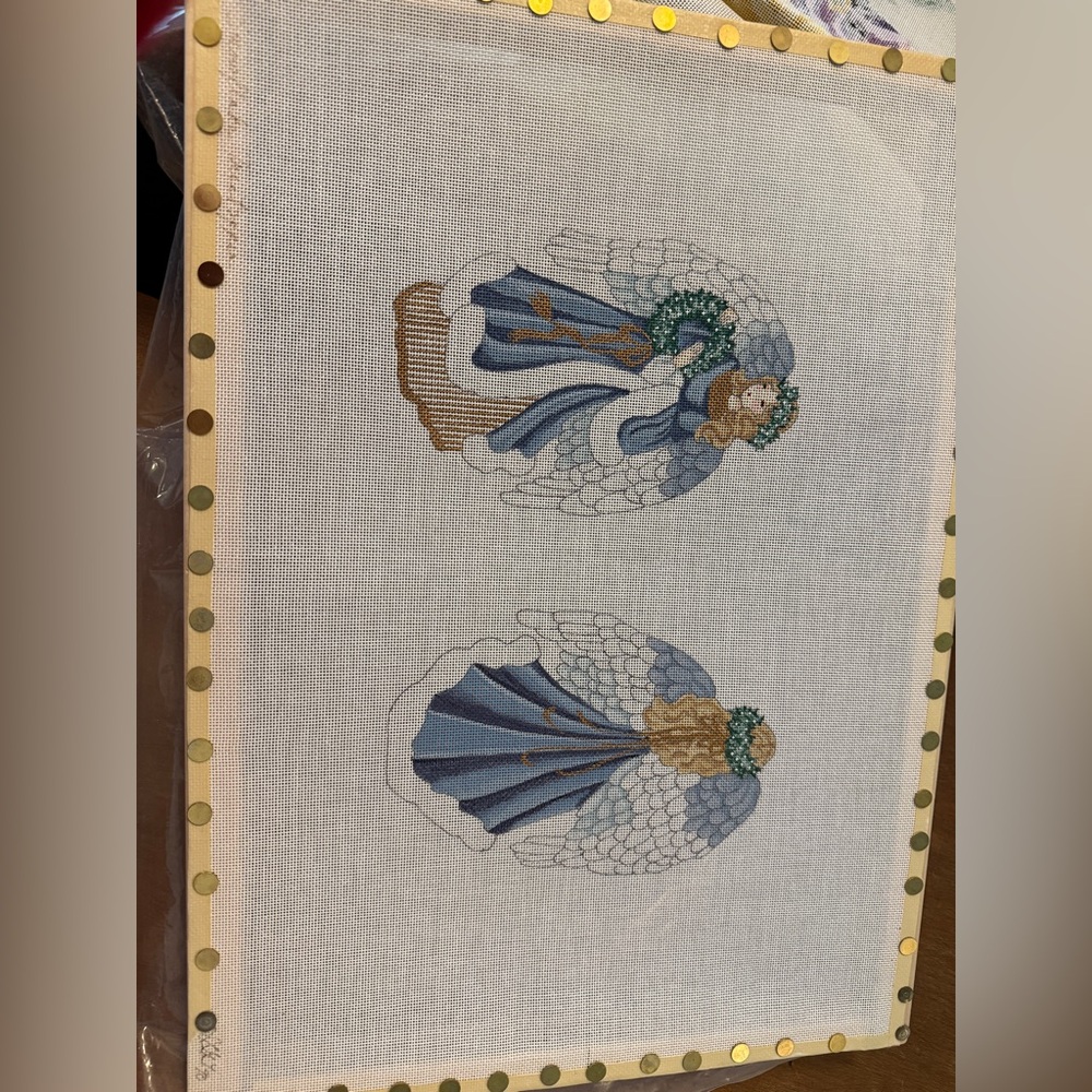 Vintage Angel Snowflake Tree Topper Needlepoint Canvas With Frame.
